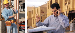 builder reviewing plans on site